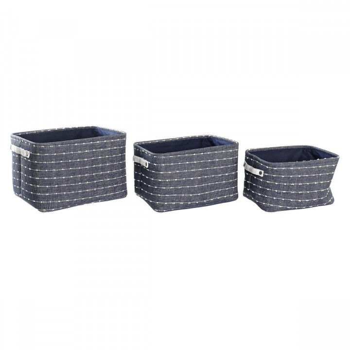 Basket spelset DKD Home Decor Wit Marineblauw 38 x 28 x 25 cm 3 Onderdelen (3 Stuks)