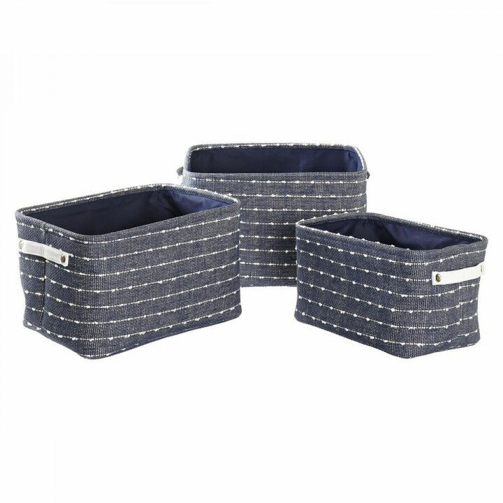 Korb-Set DKD Home Decor Weiß Marineblau 38 x 28 x 25 cm 3 Stücke (3 Stück)
