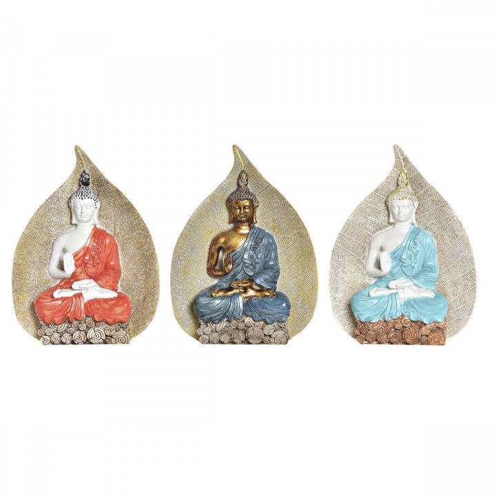 Decoratieve figuren DKD Home Decor Blauw Rood Oranje Gouden Boeddha Orientaals 15,5 x 5 x 20,7 cm (3 Stuks)