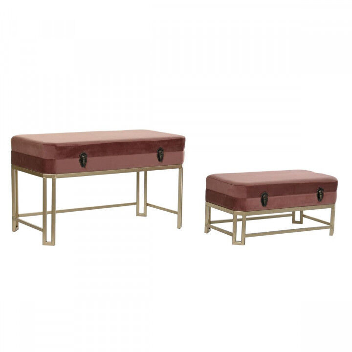 Banqueta DKD Home Decor   Rosa Dorado Metal Terciopelo (80 x 40 x 47 cm)
