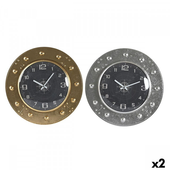 Wall Clock DKD Home Decor 48,5 x 6 x 48,5 cm Crystal Silver Black Golden Iron (2 Units)