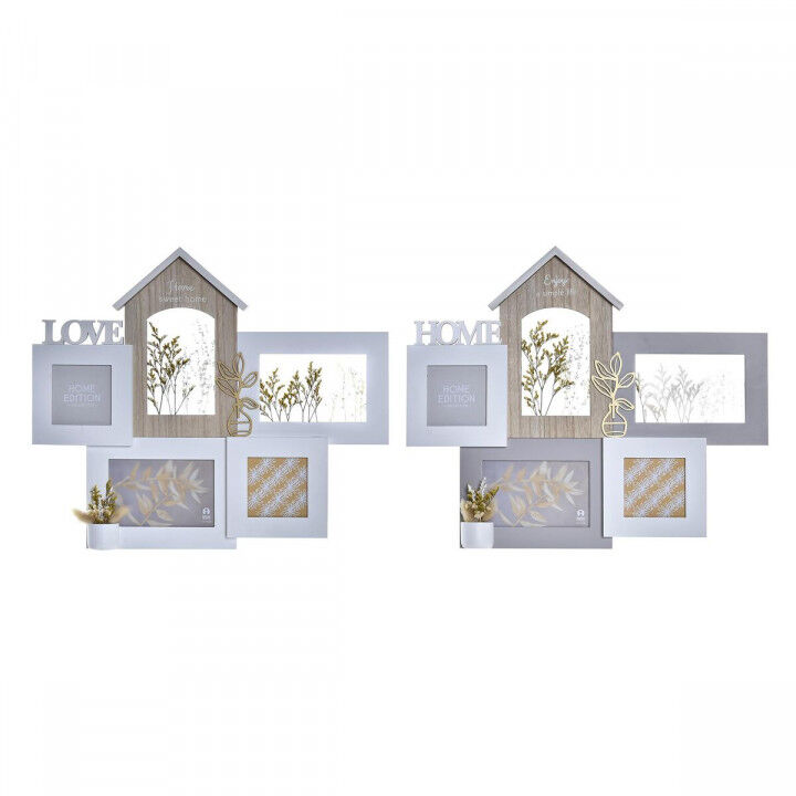 Photo frame DKD Home Decor Love Home Wood Flower Natural (46 x 3 x 39 cm) (2 Units)