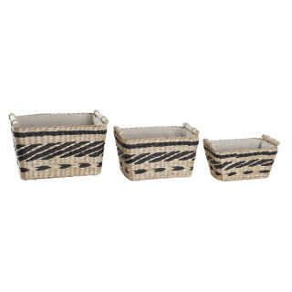 Korb-Set DKD Home Decor Grau natürlich Naturfaser 38 x 26 x 24 cm 3 Stücke