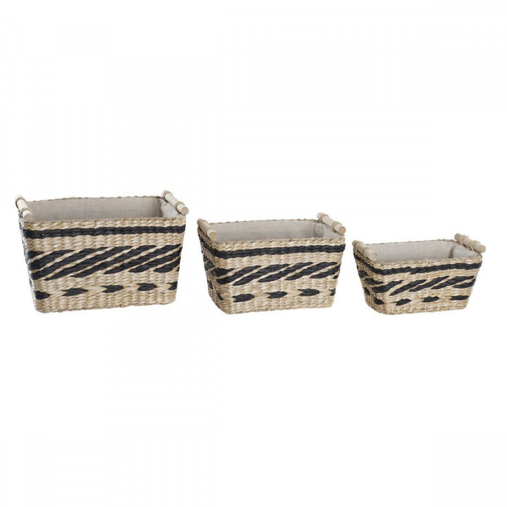 Set de basket DKD Home Decor Gris Naturel Fibre naturelle 38 x 26 x 24 cm 3 Pièces