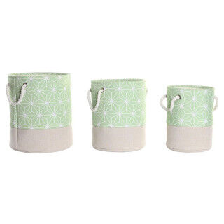 Basket set DKD Home Decor Green Beige Geometric 30 x 30 x 35 cm 4 Kg 3 Pieces (3 Units)