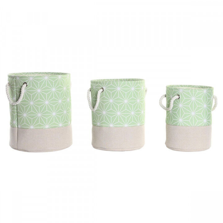Basket set DKD Home Decor Green Beige Geometric 30 x 30 x 35 cm 4 Kg 3 Pieces (3 Units)