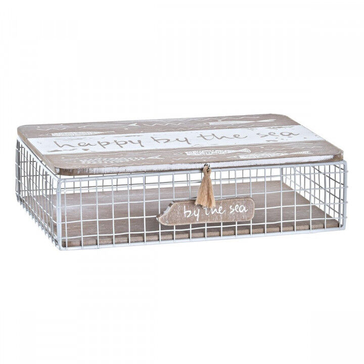 Boîte Décorative DKD Home Decor Blanc Marron Bois Métal Spirales méditerranéen