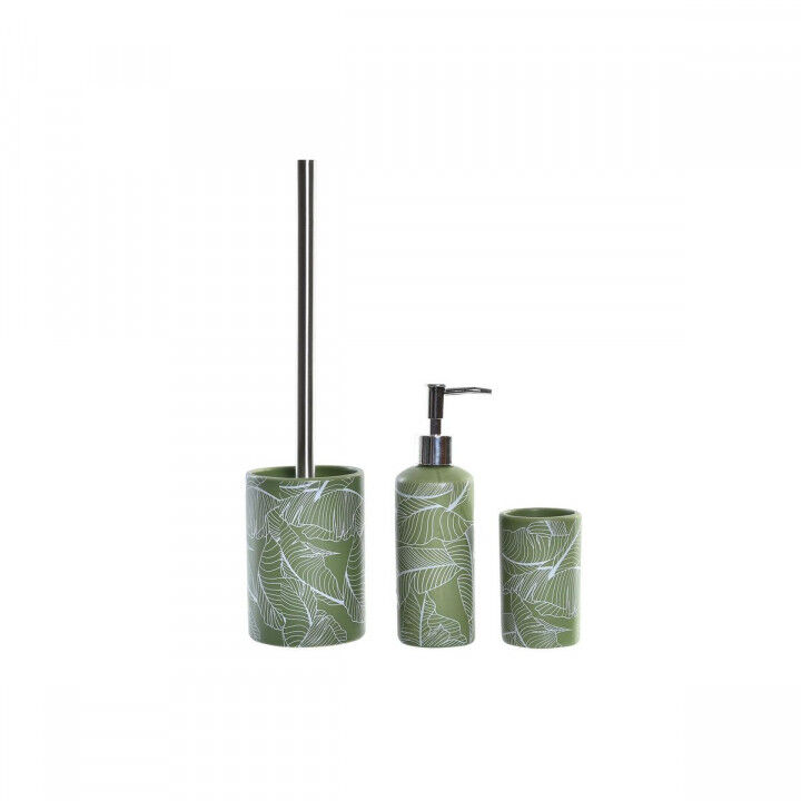 Set de Baño DKD Home Decor Verde Plateado Polipropileno Dolomita Tropical Hoja de planta 9,5 x 9,5 x 37 cm