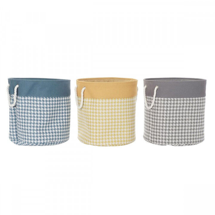 Cesto per i Panni Sporchi DKD Home Decor Piede di Crow Grigio Azzurro Giallo 45 x 45 x 45 cm (3 Unità)