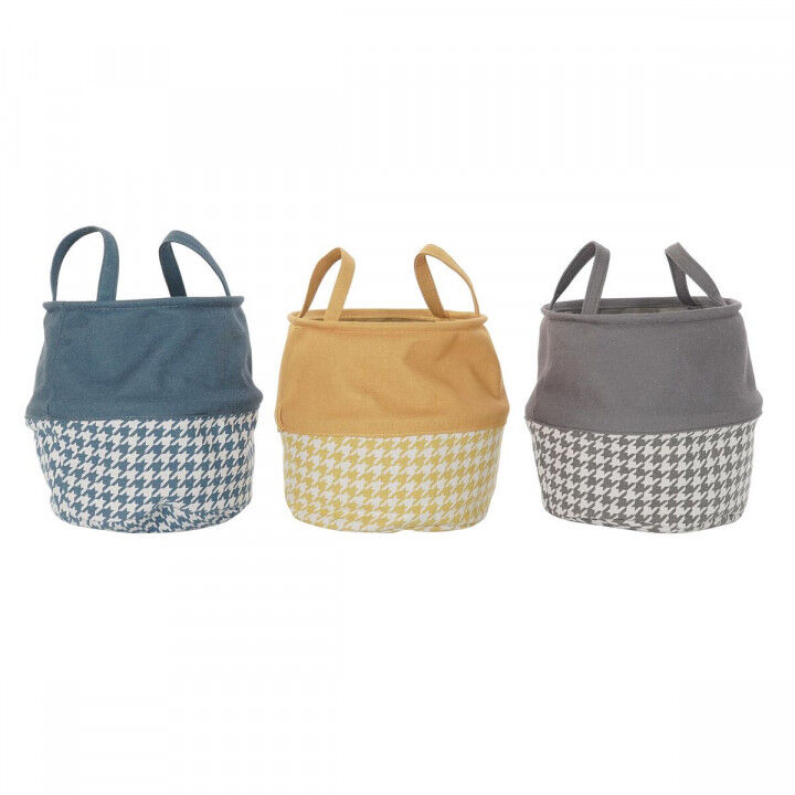 Cesto para la Ropa Sucia DKD Home Decor Pata de gallo Amarillo Gris Gris oscuro 28 x 28 x 28 cm (3 Unidades)