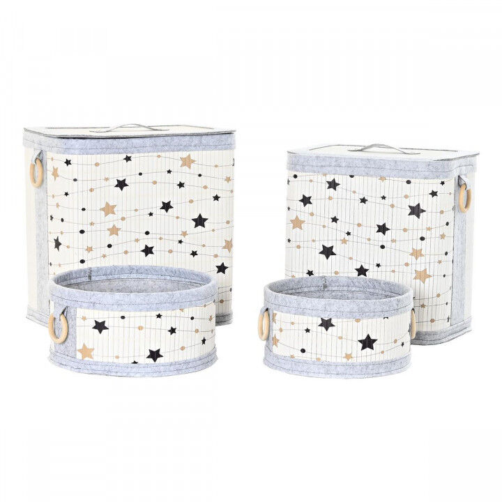 Juego de Cestos DKD Home Decor Blanco Negro Gris Dorado Bambú Estrellas 41 x 31 x 42 cm 4 Piezas