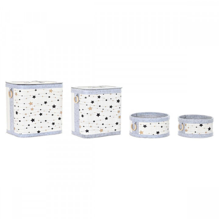 Set of Baskets DKD Home Decor White Black Grey Golden Bamboo Stars 41 x 31 x 42 cm 4 Pieces