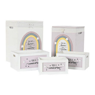 Lot de paniers DKD Home Decor Jaune Blanc Gris Rose Bois de paulownia Enfant 40 x 30 x 55 cm 5 Pièces (5 Unités)