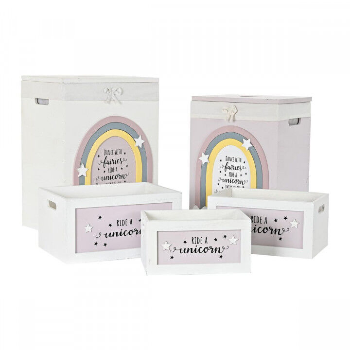 Lot de paniers DKD Home Decor Jaune Blanc Gris Rose Bois de paulownia Enfant 40 x 30 x 55 cm 5 Pièces (5 Unités)