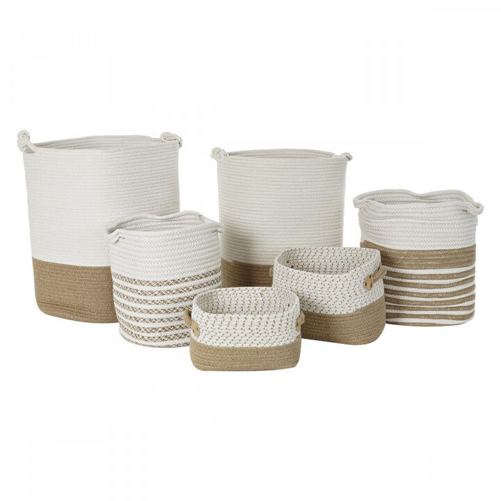 Set di Cestini DKD Home Decor Bianco Marrone Juta Iuta 45 x 45 x 54 cm