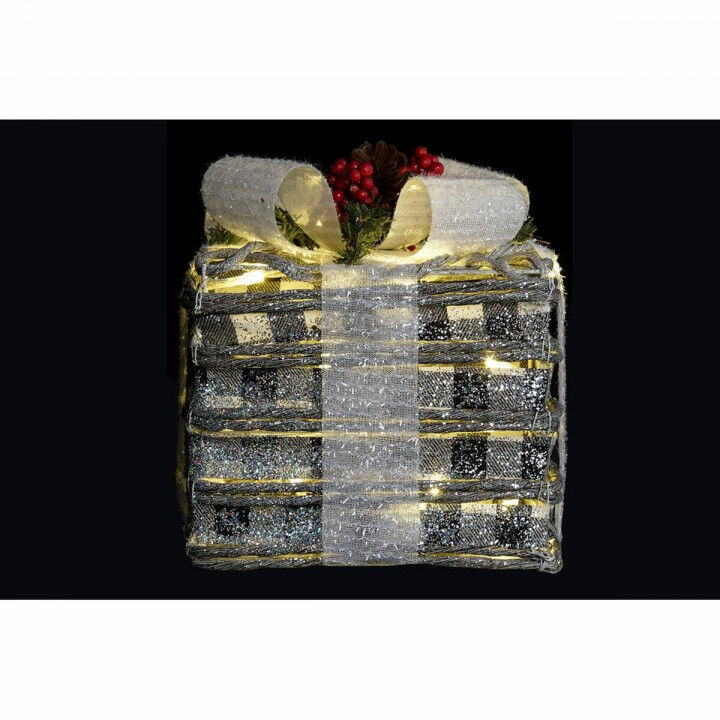 Verlichte decoratie DKD Home Decor Wit Rood Groen Zilverkleurig Besneeuwd LED 25 x 25 x 29 cm (3 Onderdelen)