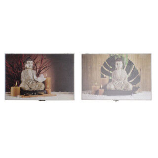 Scatola Decorativa DKD Home Decor Multicolore Legno MDF Buddha Contatore (2 Unità)