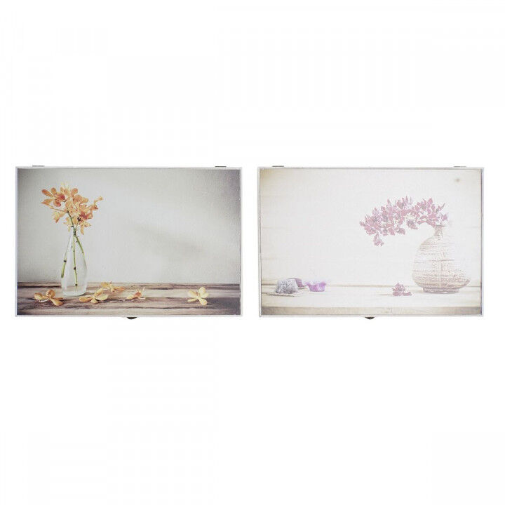 Scatola Decorativa DKD Home Decor Giallo Beige Rosa Legno MDF Fiori Vaso Contatore (2 Unità)