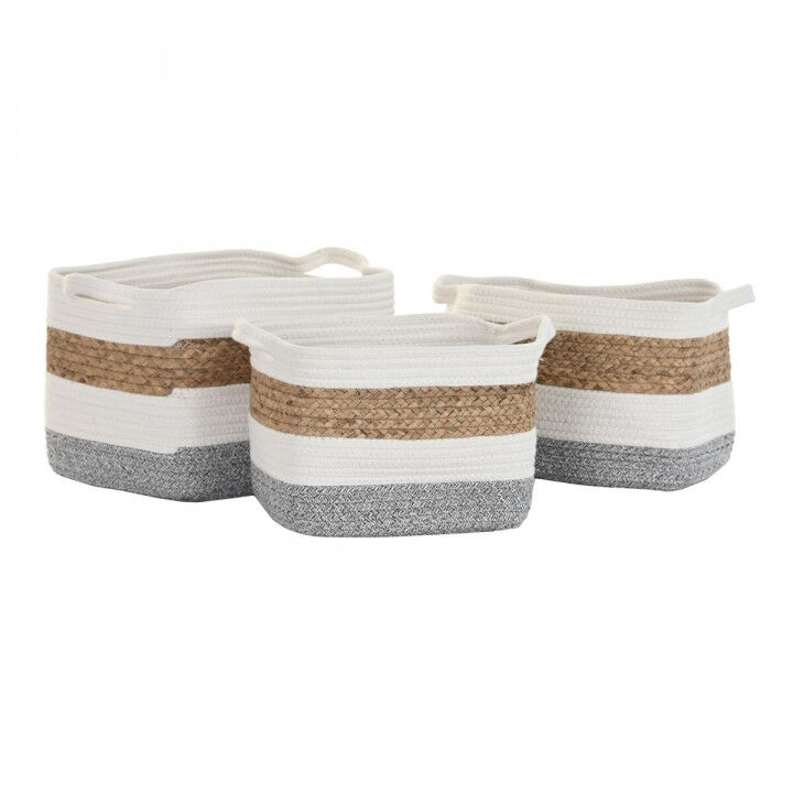 Set di Cestini DKD Home Decor Bianco Fibra naturale 36 x 27 x 27 cm 3 Pezzi