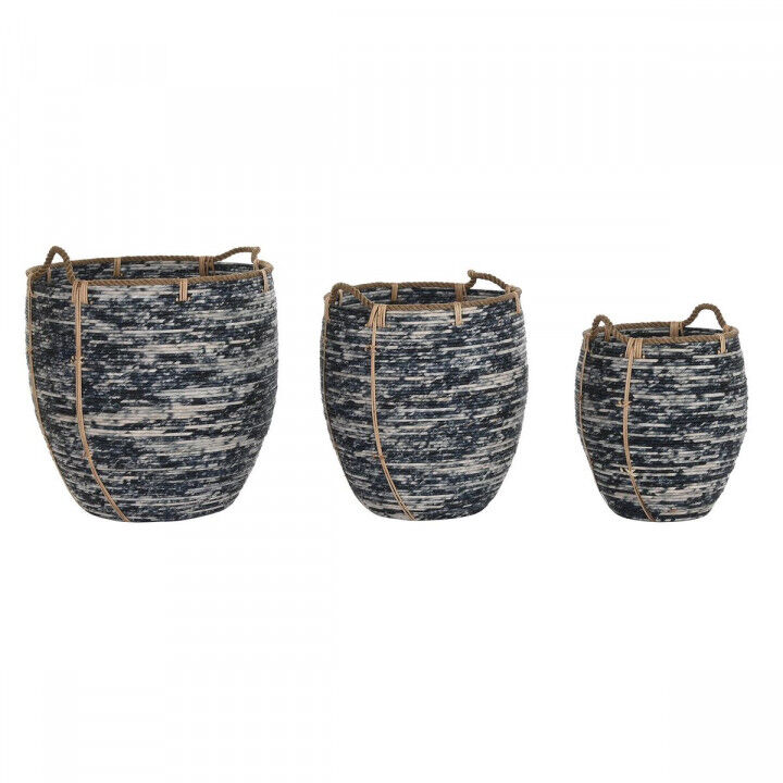 Set di Cestini DKD Home Decor Bianco Nero 56 x 56 x 60 cm 52 x 52 x 60 cm Plastica (3 Pezzi)