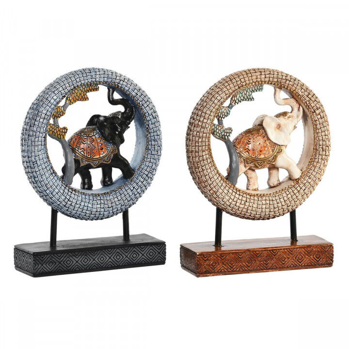 Deko-Figur DKD Home Decor 19,5 x 6,3 x 25,5 cm Elefant Beige Blau Kolonial (2 Stück)