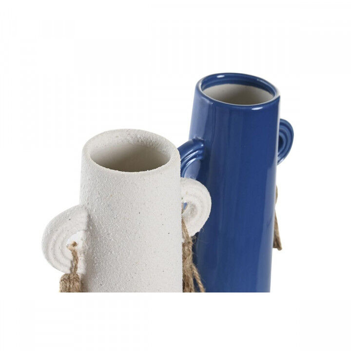 Vase DKD Home Decor Céramique Blanc Blue marine (9,5 x 7 x 20 cm) (2 Unités)