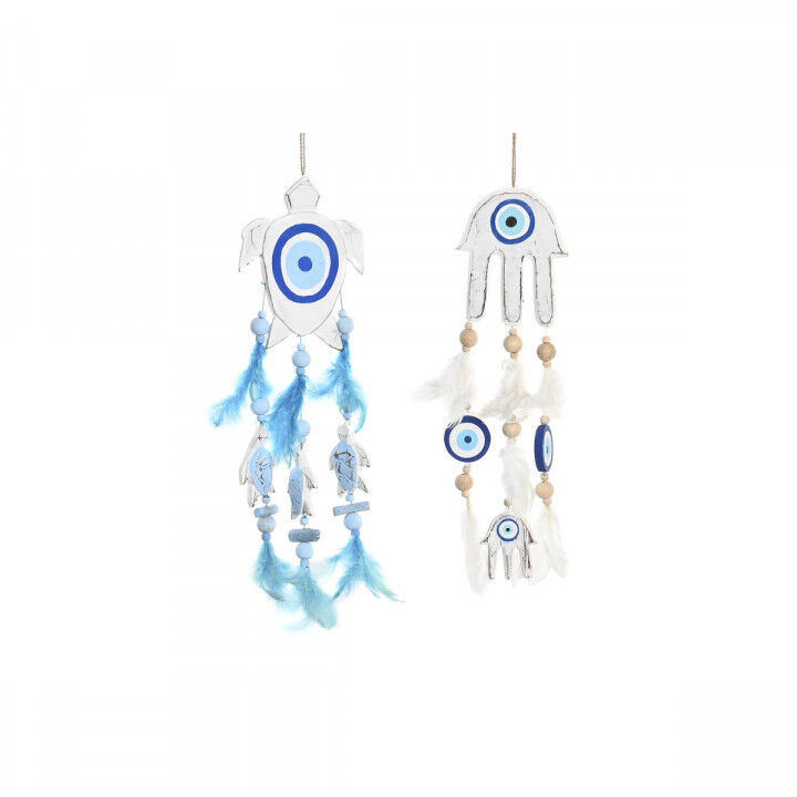 Decoración Colgante DKD Home Decor Azul Blanco Pluma Mediterráneo (14 x 5 x 45 cm) (2 Unidades)