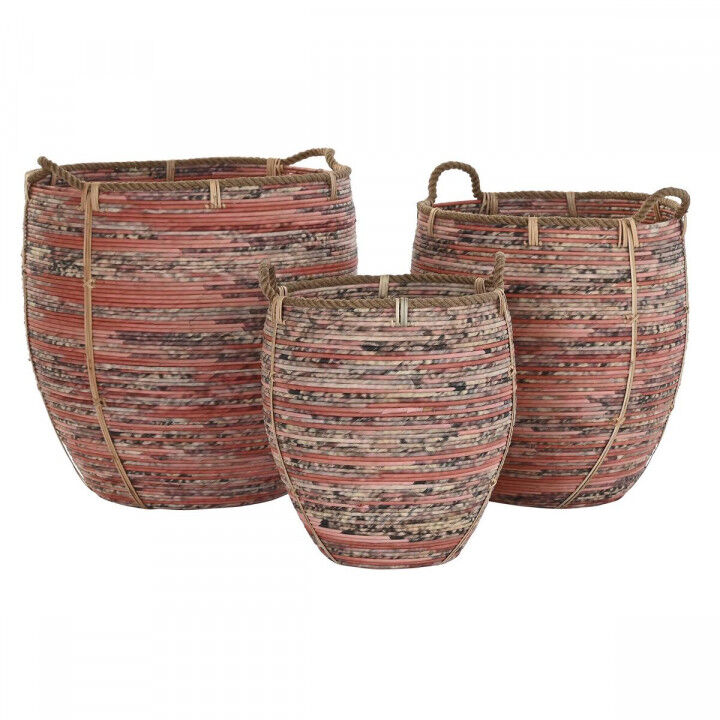 Basket set DKD Home Decor Peach Natural (3 Pieces)