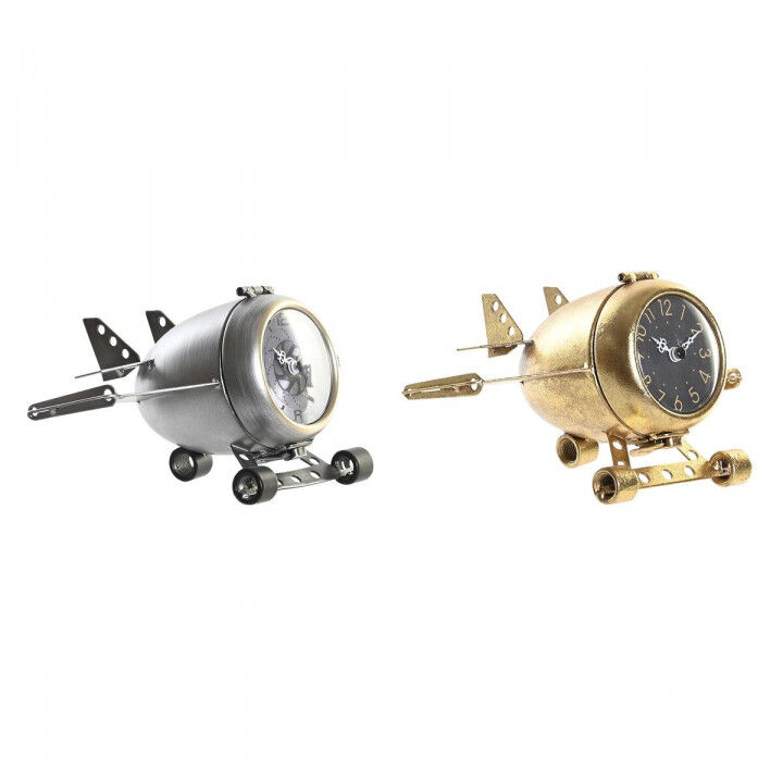 Table clock DKD Home Decor Golden Silver Aeroplane (2 Units)