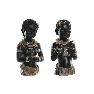 Statua Decorativa DKD Home Decor 20,5 x 18 x 35 cm Nero Coloniale Africana (2 Unità)