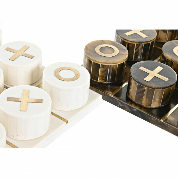 Figura Decorativa DKD Home Decor Juego de Mesa 20,5 x 20,5 x 5 cm Blanco Ambar Metalizado Moderno