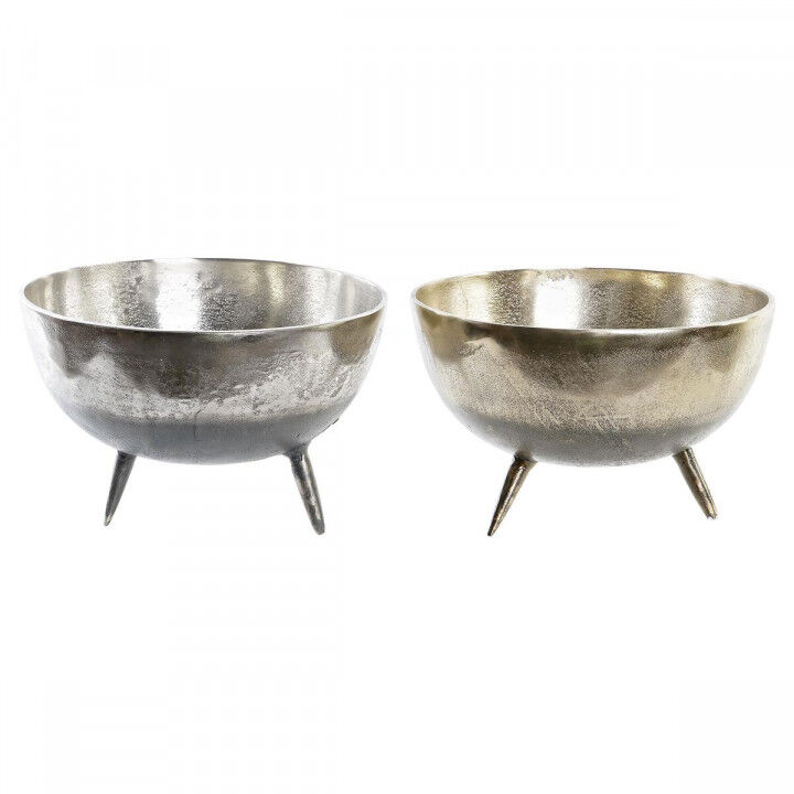 Centerpiece DKD Home Decor Golden Silver Aluminium 31 x 31 x 19,5 cm (2 Units)