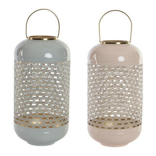 Portavelas DKD Home Decor 24 x 24 x 46 cm Azul Rosa Aluminio 24 x 24 x 56 cm (2 Unidades)
