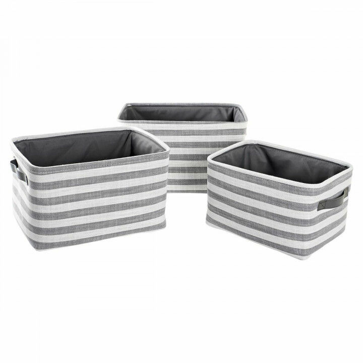 Korb-Set DKD Home Decor Weiß Grau Streifen 42 x 32 x 25 cm 3 Stücke