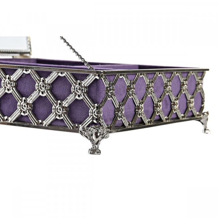 Doos-Juwelenkistje DKD Home Decor Kristal Metaal Zilverkleurig Lila 22 x 22 x 7 cm