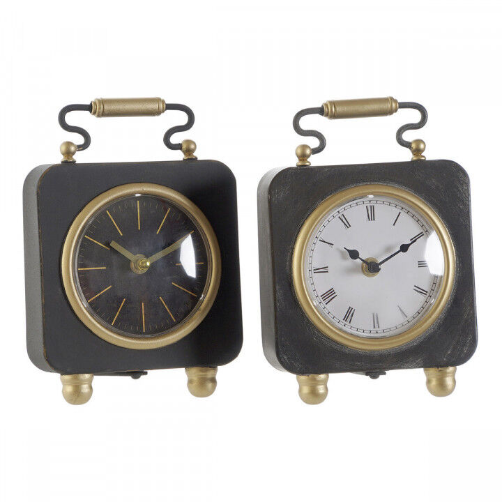 Orologio da Tavolo DKD Home Decor Nero Dorato Argentato (2 Unità)