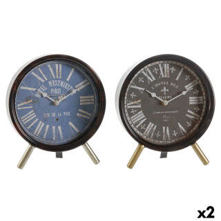 Tafelklok DKD Home Decor Blauw Zwart Vintage (2 Stuks)