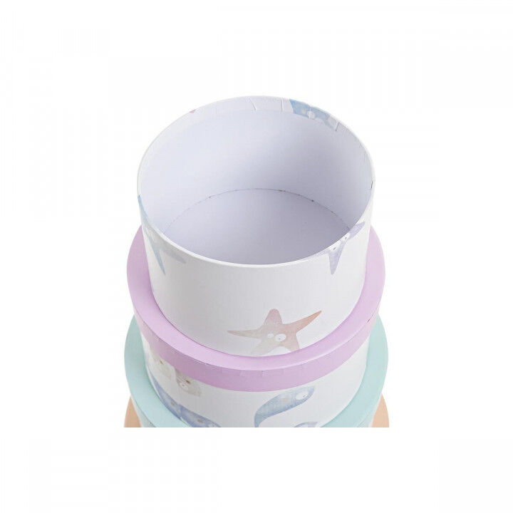 Set de Cajas Organizadoras Apilables DKD Home Decor Marino Redondo Cartón (37,5 x 37,5 x 18 cm)