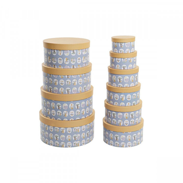 Set van opstapelbare opbergboxen DKD Home Decor dieren Cirkelvormig Blauw Karton (37,5 x 37,5 x 18 cm)