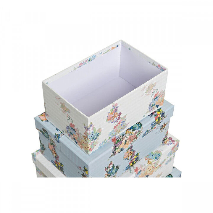 Set di Scatole per Sistemare Impilabili DKD Home Decor Azzurro Bianco Fiori Cartone (43,5 x 33,5 x 15,5 cm)