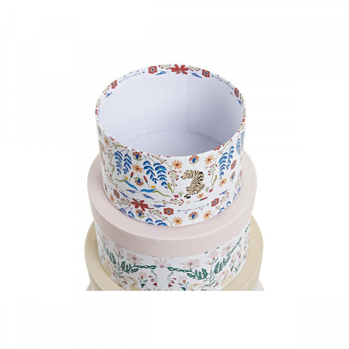 Set di Scatole per Sistemare Impilabili DKD Home Decor animali Rotondo Fiori Cartone (37,5 x 37,5 x 18 cm)