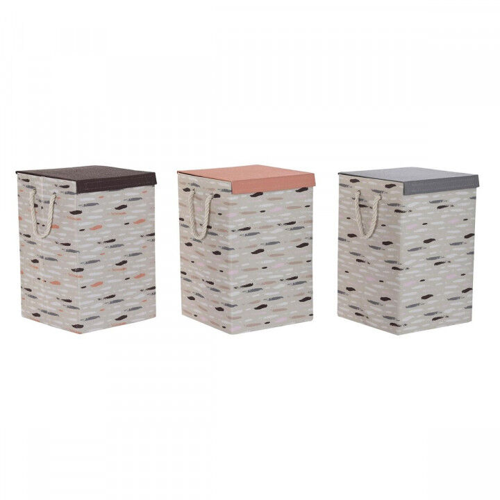 Cesto para la Ropa Sucia DKD Home Decor Con Tapa 36 x 36 x 55 cm Gris Naranja (3 Unidades)