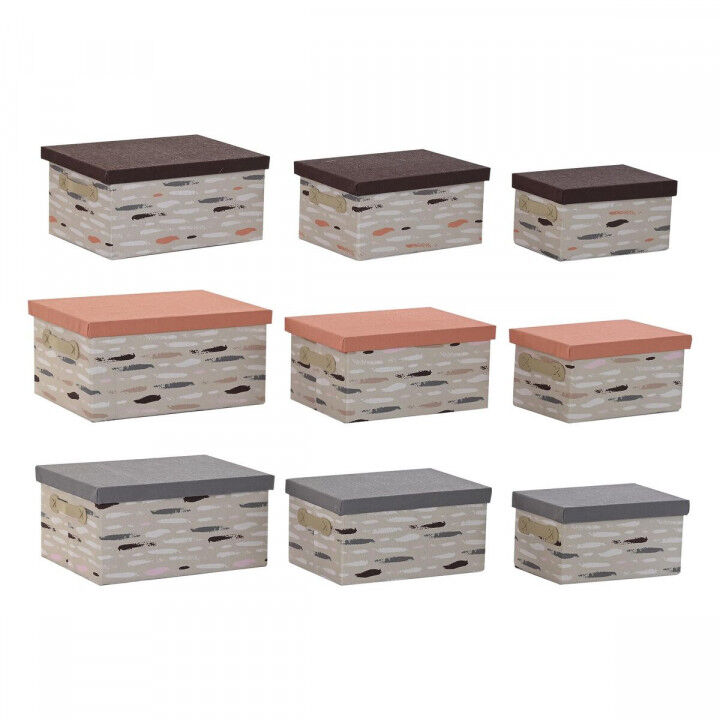 Satz stapelbarer Organizerboxen DKD Home Decor Braun Grau Orange 40 x 30 x 20 cm