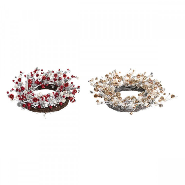 Weihnachtskranz DKD Home Decor Rot Silberfarben Gold Metall Weiß (40 x 10 x 40 cm) (2 Stück)