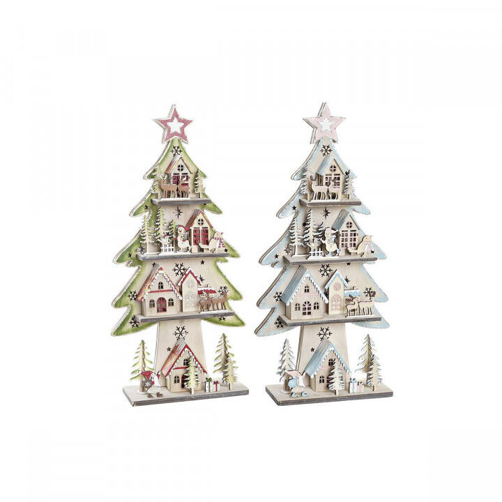 Kerstboom DKD Home Decor Rood Boomstructuur Blauw Roze Hout Groen (23 x 9 x 47 cm) (2 Stuks)