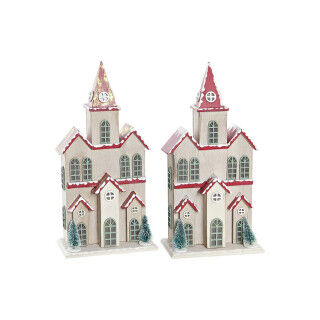Kerstversiering DKD Home Decor Huis MDF (13 x 8 x 28 cm) (2 Stuks)