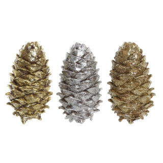 Weihnachtsschmuck DKD Home Decor Silberfarben Gold Ananas Harz (13 x 7,5 x 7,5 cm) (3 Stück)