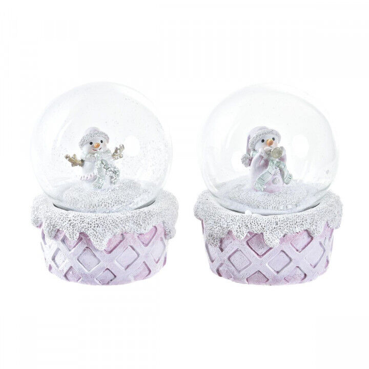 Muñeco de Nieve DKD Home Decor Blanco Rosa 7 x 7 x 9 cm (2 Unidades)