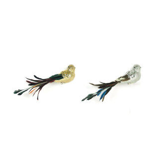 Weihnachtsschmuck DKD Home Decor Silberfarben Gold Fugl (26 x 5 x 7 cm) (2 Stück)