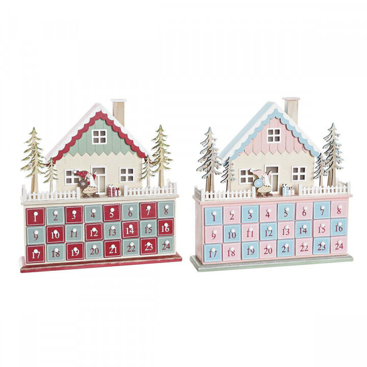 Calendrier de l’Avent DKD Home Decor Bois Maison (32 x 8 x 33 cm) (2 Unités)